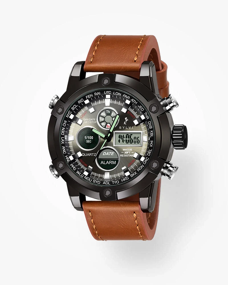 Trend Analog Digital Leather Strap Watch